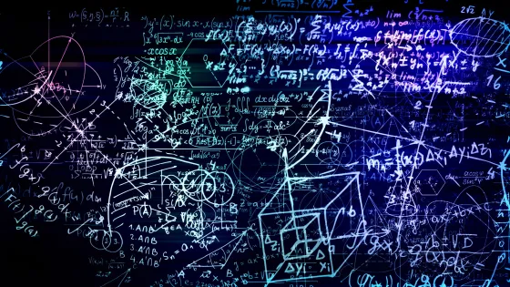 3D rendering of abstract blocks of mathematical formulas
