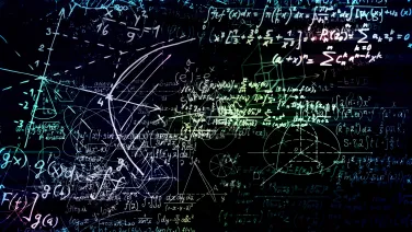 Mathematical formulas on a blackboard